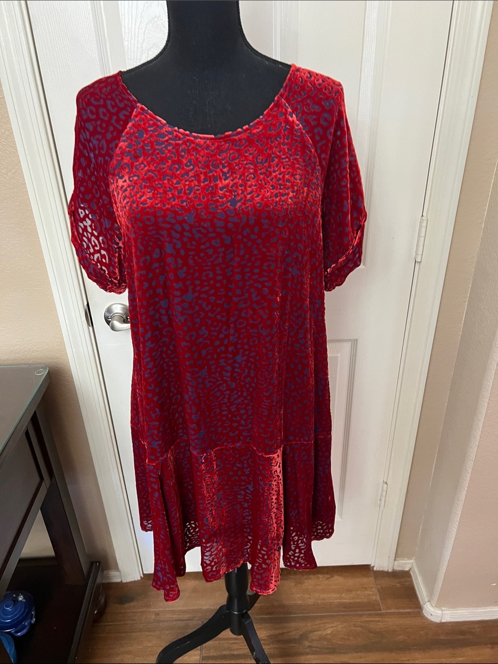 Johnny Was Red Velvet Burnout Mini Dress
